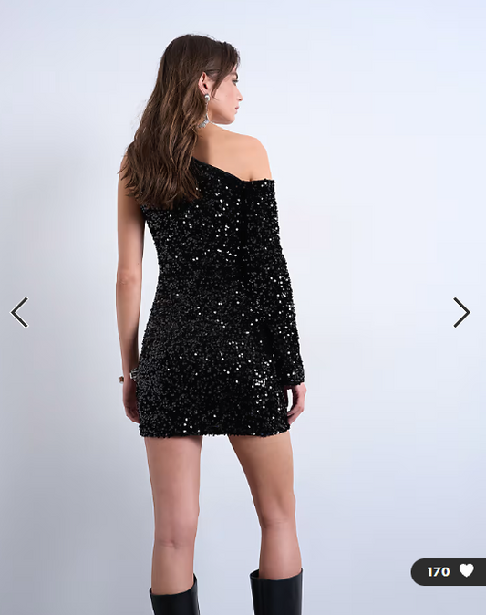 Topshop off shoulder mini sequin velvet dress in black