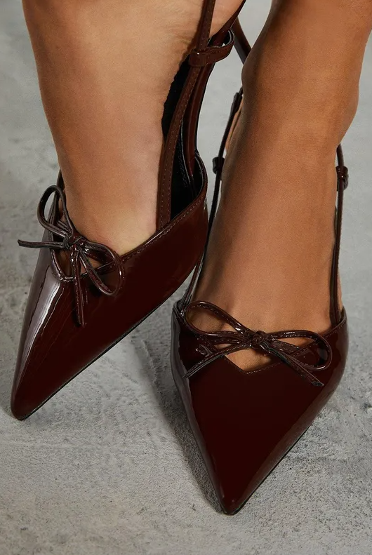 Leather Look Sling Back Bow Heels
