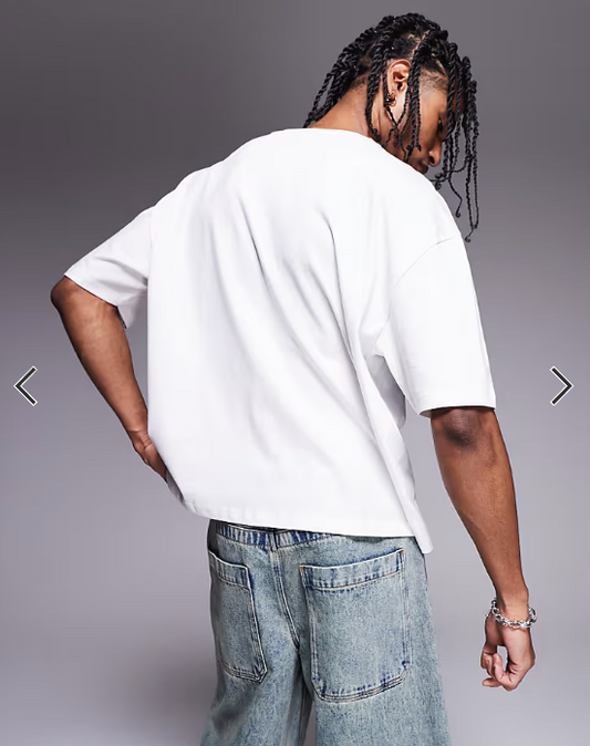 ASOS DESIGN boxy oversized T-shirt with city graphic in white.