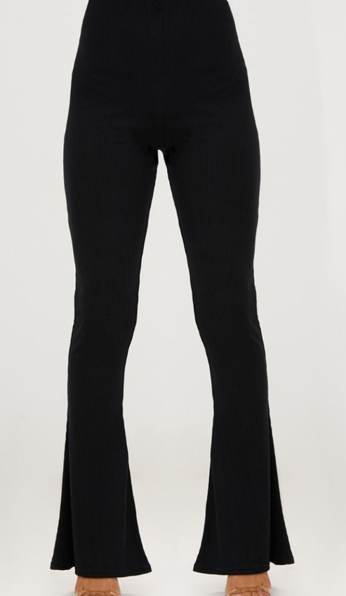 Plt - Black Ribbed Flared Trousers