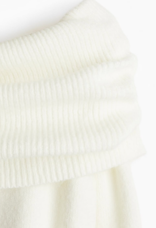H&M - OFF-THE-SHOULDER KNIT DRESS - Cream
