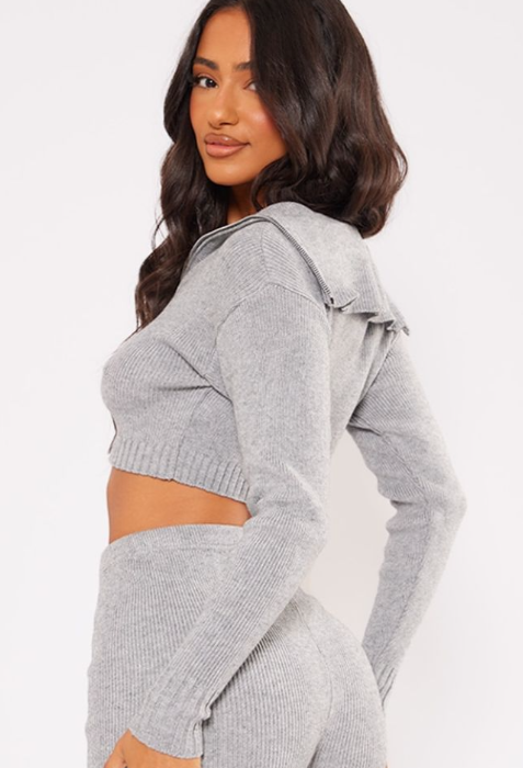 Plt - Petite Ash Grey Knitted Zip Up Cardigan