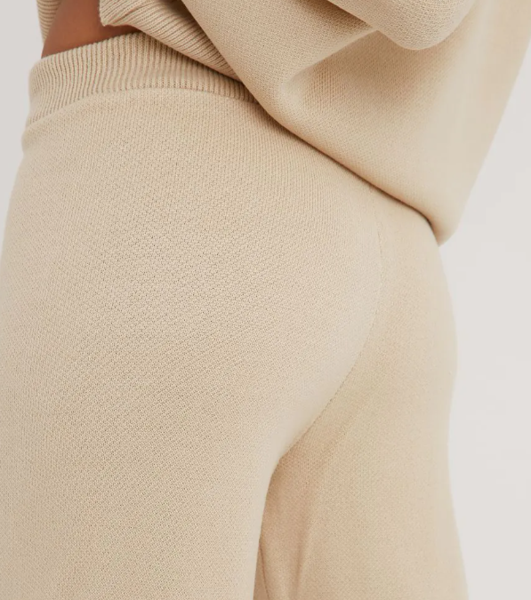 High Waist Contrast Swirl Detail Wide Leg Joggers In Stone Knit