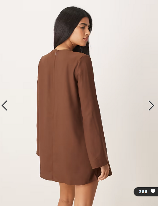 ASOS DESIGN long sleeve godet mini dress in chocolate