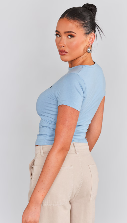 Dusty Blue Puff Print Fitted T Shirt