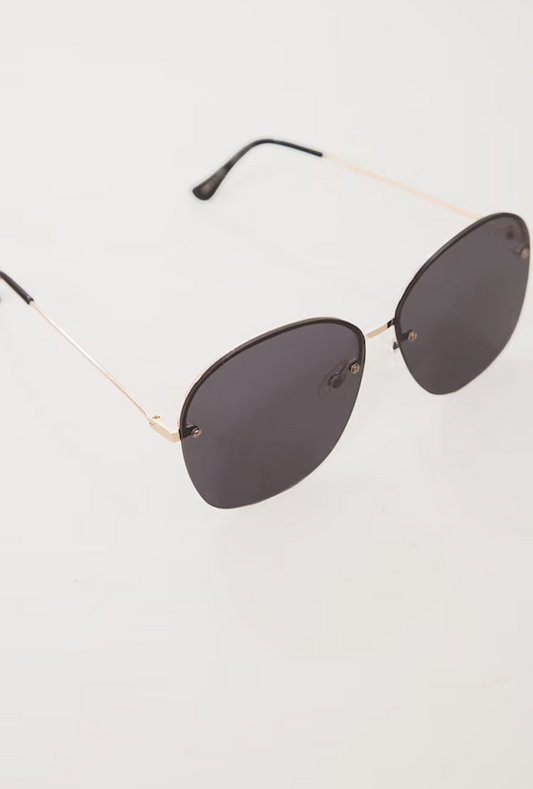 Black Frameless Oversized Round Sunglasses