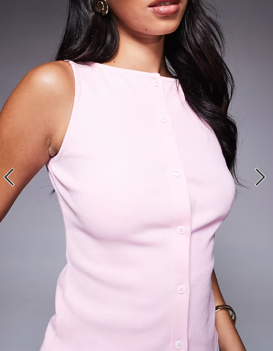 ASOS DESIGN wide neck ribbed button through tank top in baby pink