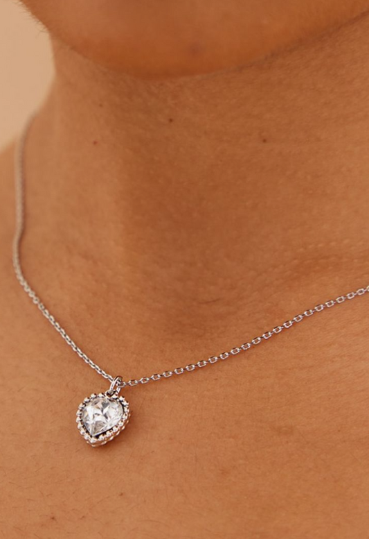 Recycled Silver Mini Diamante Heart Charm Necklace