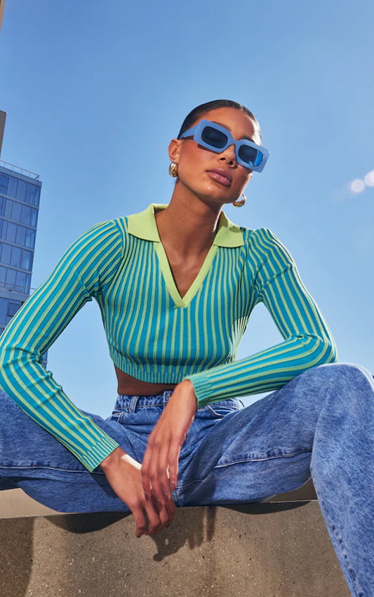 Baby Blue Chunky Rectangular Square Frame Sunglasses