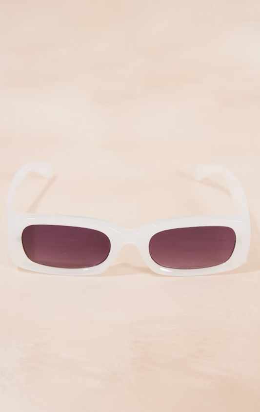 White Rectangular Slim Frame Sunglasses