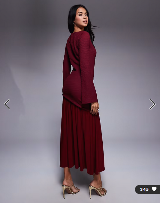 Daska pleated hem maxi dress in wine