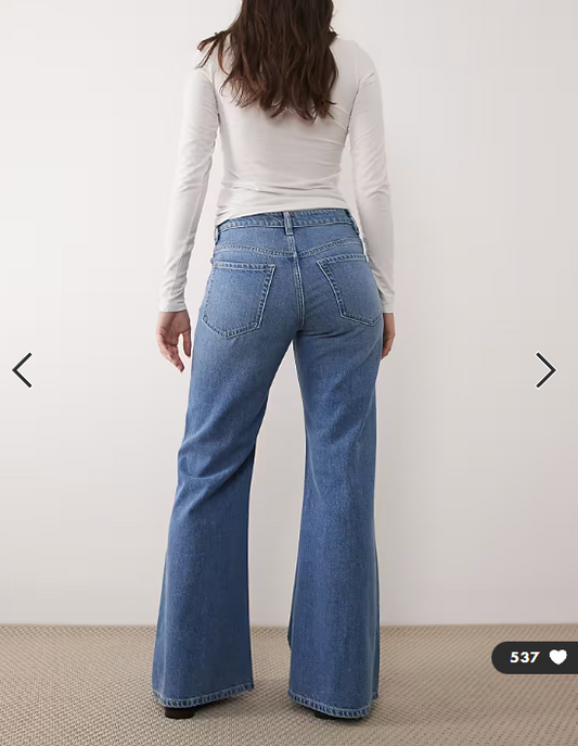 Mango Theita 100% cotton flare jeans in mid blue