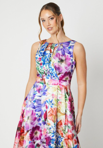 All Over Floral Print Twill Midi Dress