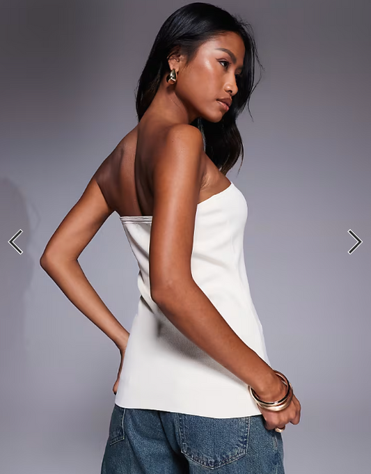 Asos DESIGN knitted button front bandeau with gold buttons in ecru