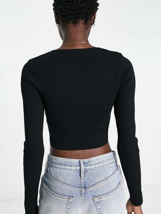 NA-KD fine knit vest with pearl detail in black