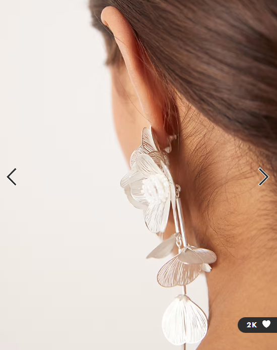 ASOS DESIGN drop earrings with 3D floral design in pearl white tone
