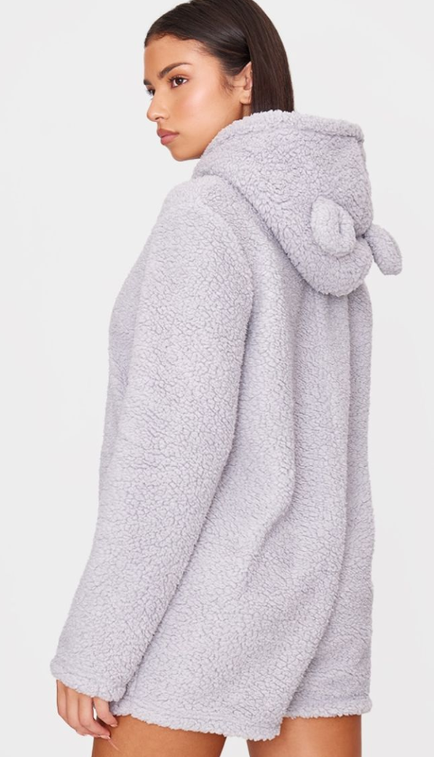 Grey Hooded Fleece Romper