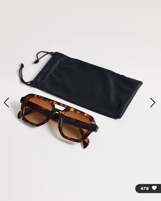 ASOS DESIGN angular aviator sunglasses in tort