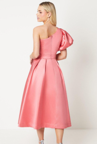 Petite One Shoulder Fit & Flare Midi Dress In Twill