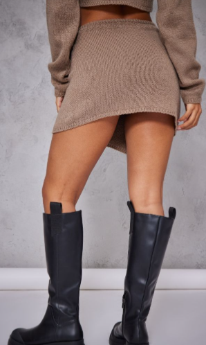 Mocha Brushed Knit Wrap Front Skirt