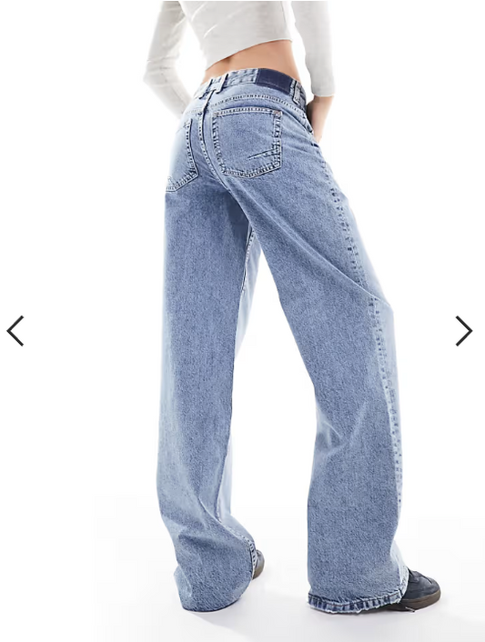 ASOS DESIGN Tall low rise baggy jeans in mid blue