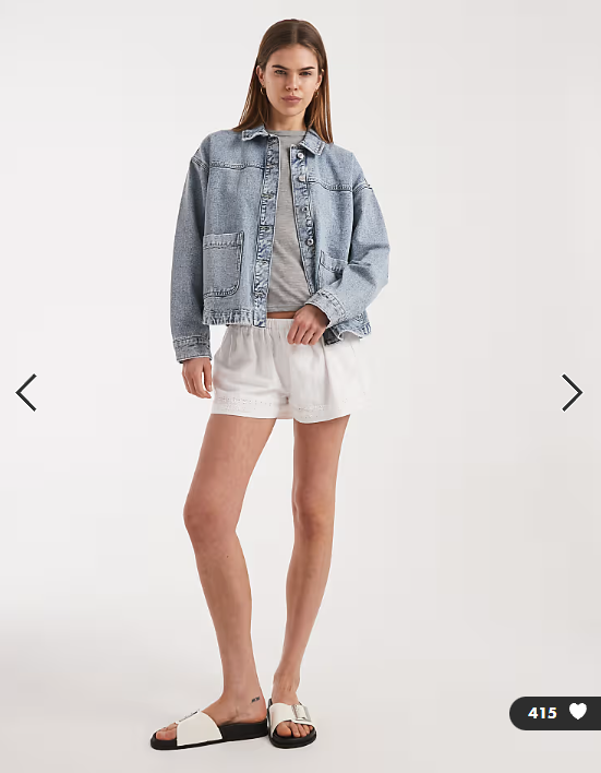 Vero Moda denim shacket with front pockets in light blue wash