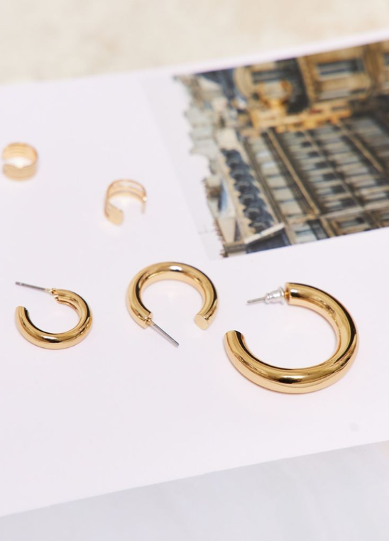 Gold Ribbed Cuff & Hoop Multipack