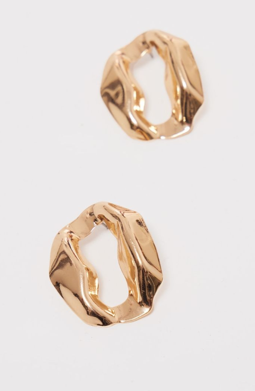 Gold Abstract Oval Hoop Stud Earrings