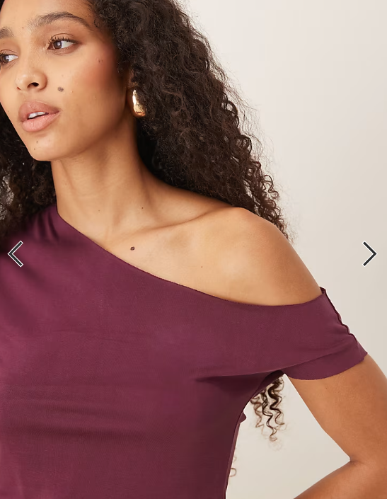 Motel Elysian asymmetric off the shoulder top in plum