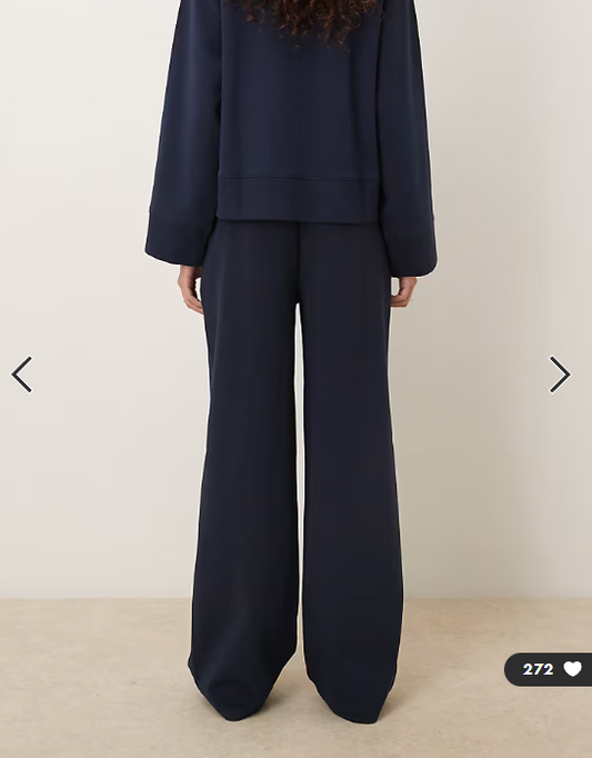 ASOS DESIGN interlock wide leg trouser in navy