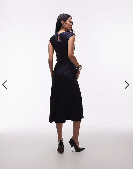 & Other Stories bias cut satin maxi dress with cap sleeve in navy