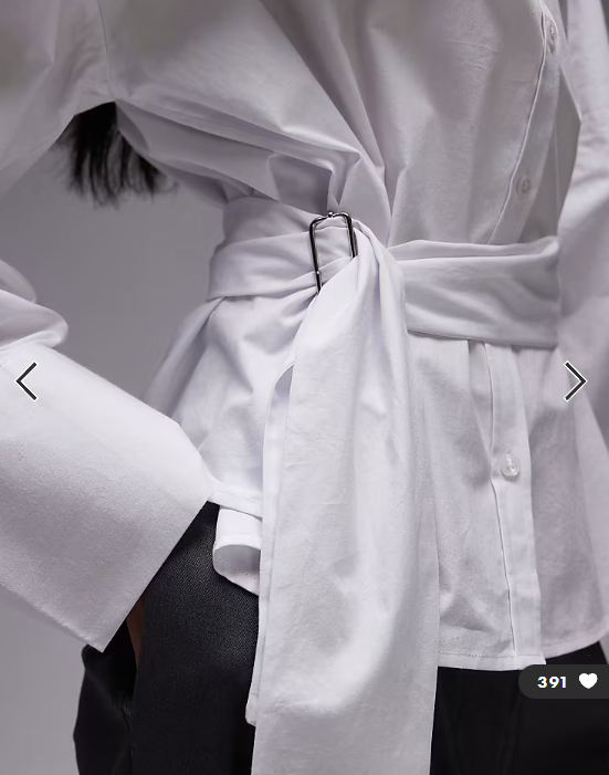 ASOS DESIGN poplin belted cinch shirt in white