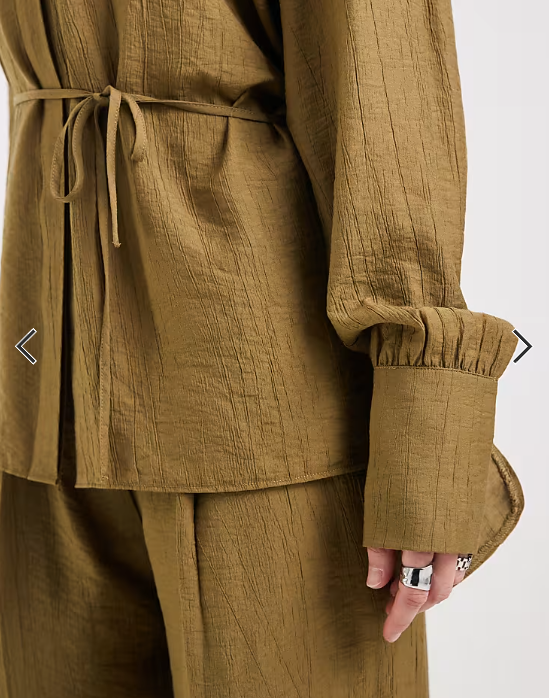 ASOS DESIGN wrap front double tie mensy shirt co-ord in olive