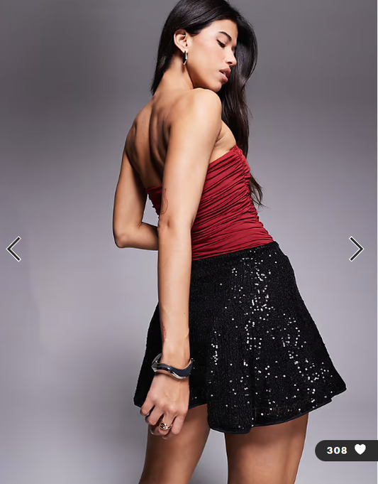 ASOS DESIGN allover sequin godet flippy mini skirt in black