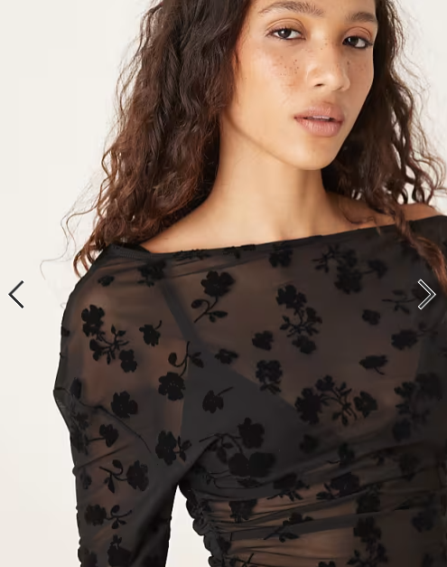 ASOS DESIGN flocked asymmetric cinched top in black