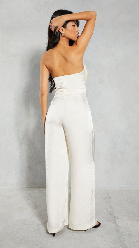 Satin Bandeau Ruched Bust Straight Leg Jumpsuit