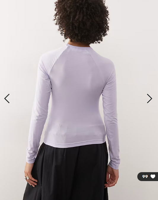 Weekday super soft slim fit long sleeve raglan top in lilac