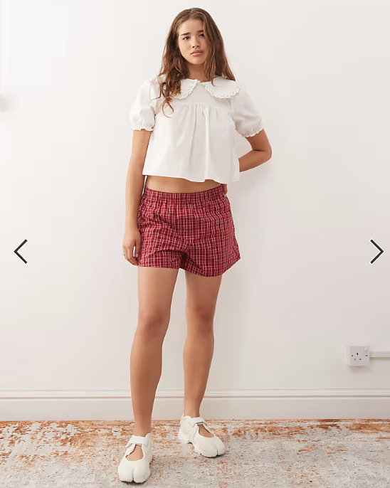COLLUSION smock blouse with lace trim collar detail in white