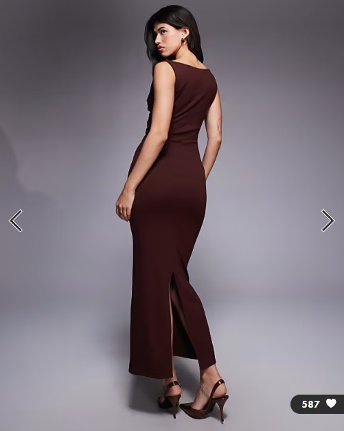 ASOS DESIGN slash neck ruched midi dress in wine