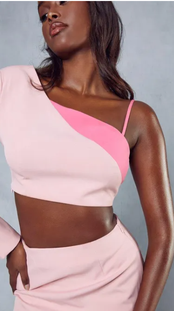 Colour Block One Shoulder Micro Mini Top
