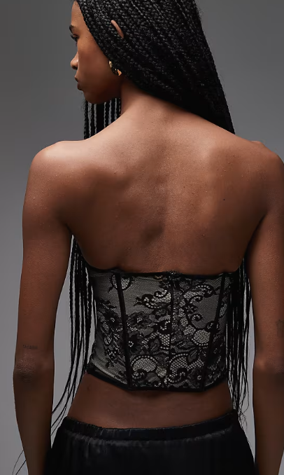 ASOS DESIGN lace mix detail cupped corset top with boning in black