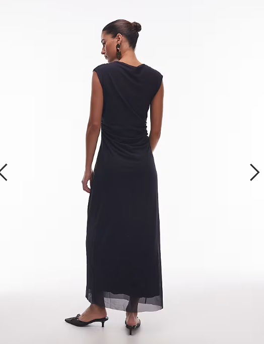 & Other Stories mesh midi dress with drape detail in navy