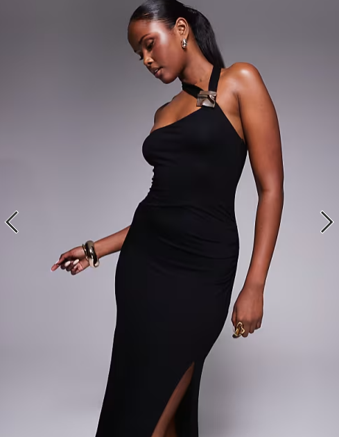 ASOS DESIGN halter neck hardware split maxi dress in black