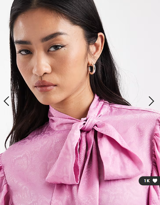 ASOS DESIGN animal jacquard tie neck blouse in pink
