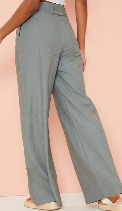 Plt - Grey Linen Look High Waist Wide Leg Trousers