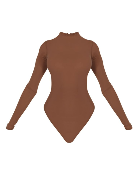Label Taupe Mesh Long Sleeve Bodysuit