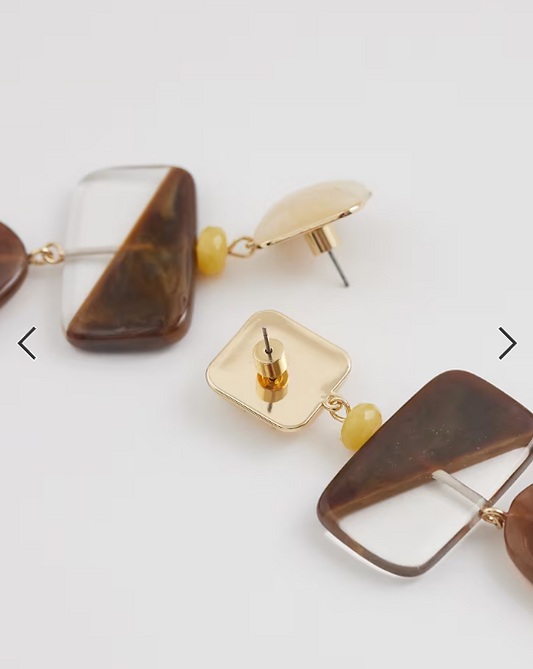 Mango - resin statemnet drop earrings in brown