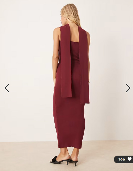 Pretty Lavish scarf neck knit maxi dress in burgundy