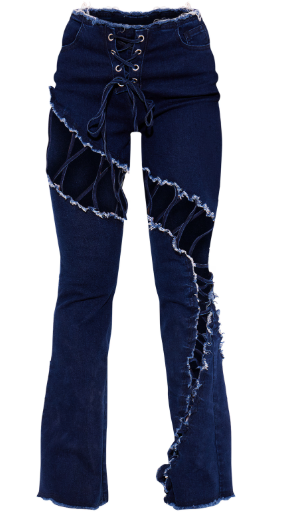 Indigo lace up extreme detail flared jeans