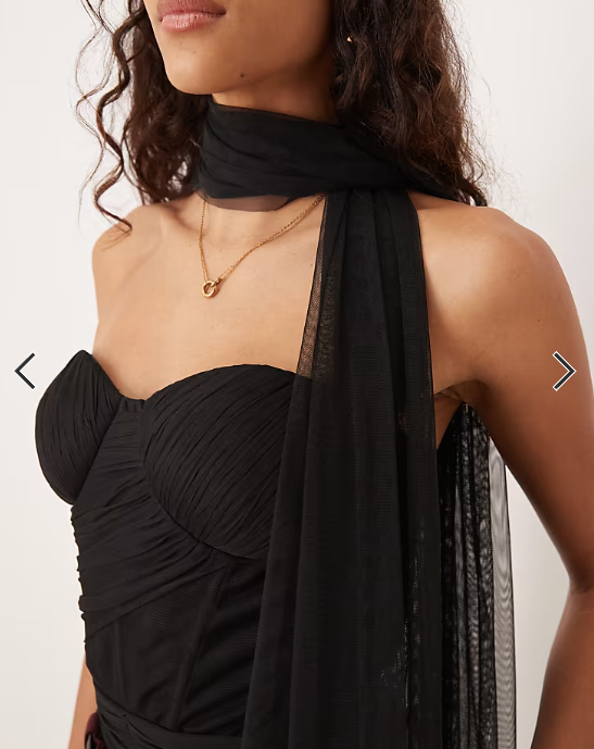 Lace & Beads scarf neck tulle corset bodysuit in black
